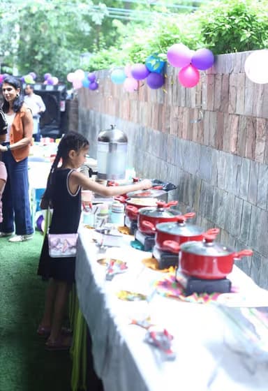 Birthday catering setup with snacks and drinks
