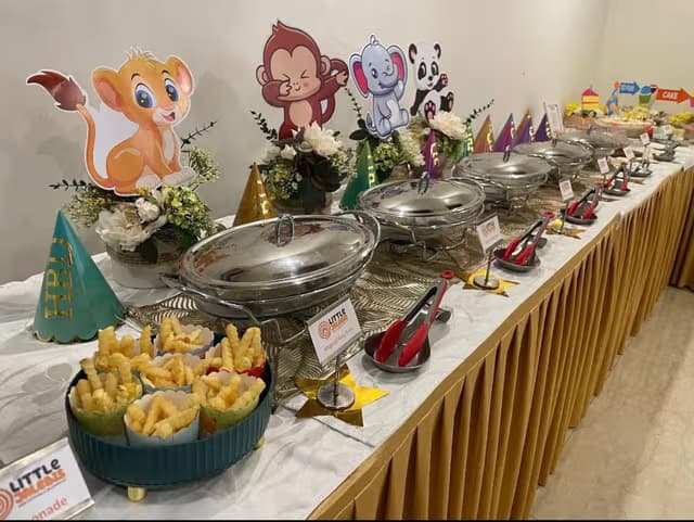 Kids party catering setup with food display by Little Jalebis in Delhi NCR