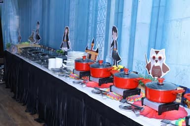 Kids catering setup with food counters in Delhi NCR