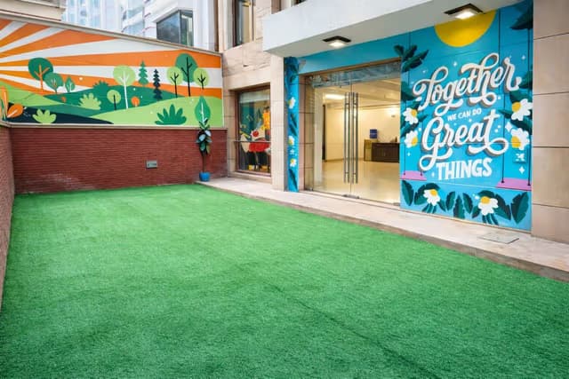 Decorated kids birthday venue with balloons and setup